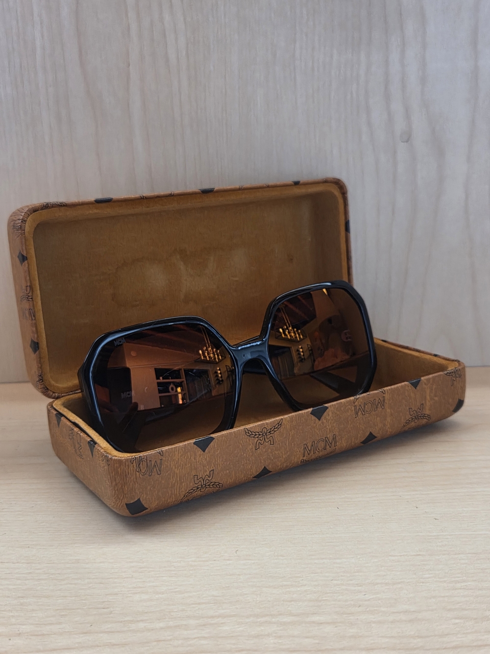 MCM Black Frame Brown Lens Oversized Sunglasses